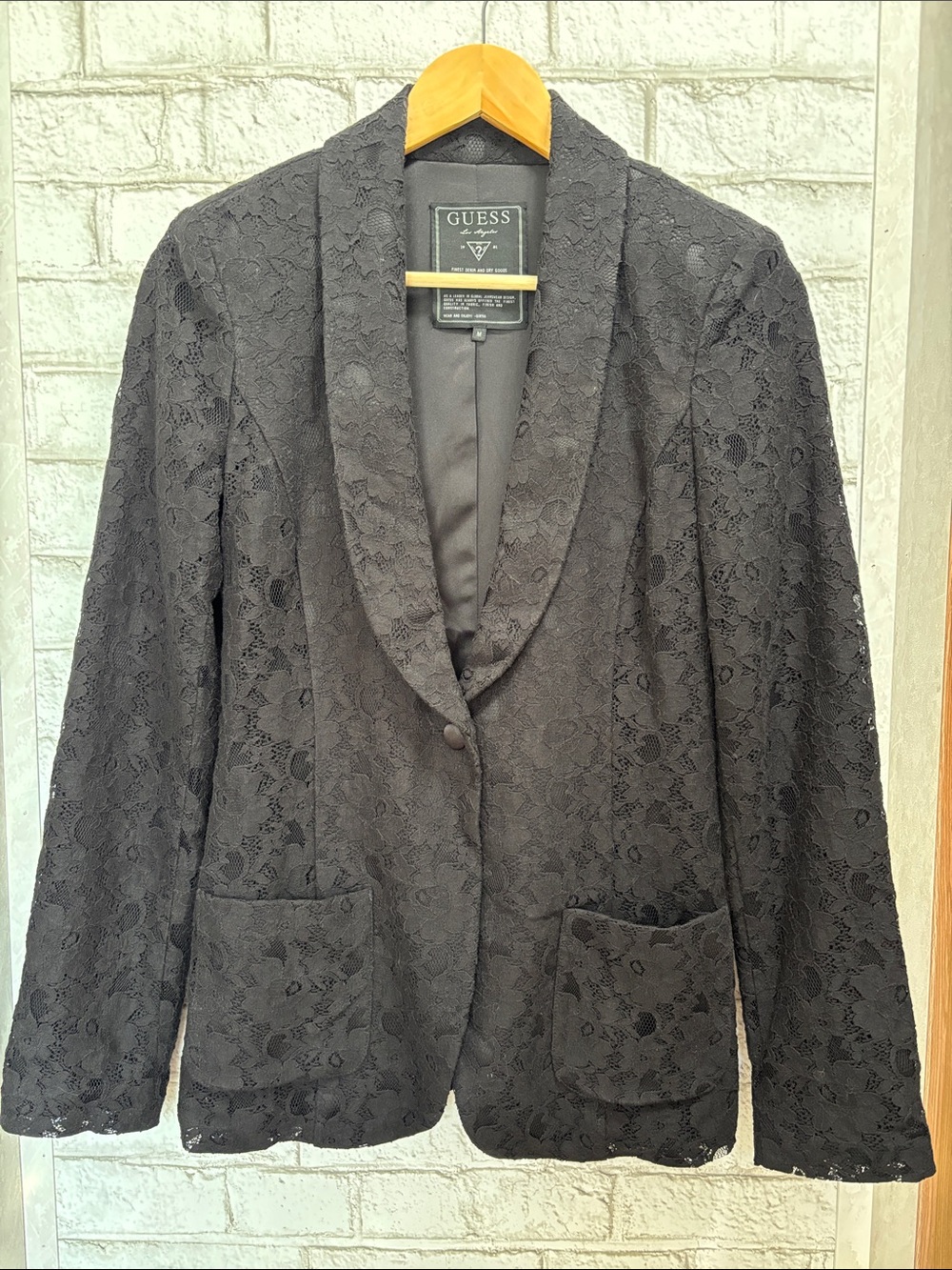 GUESS Black Lace Blazer with Shawl Collar